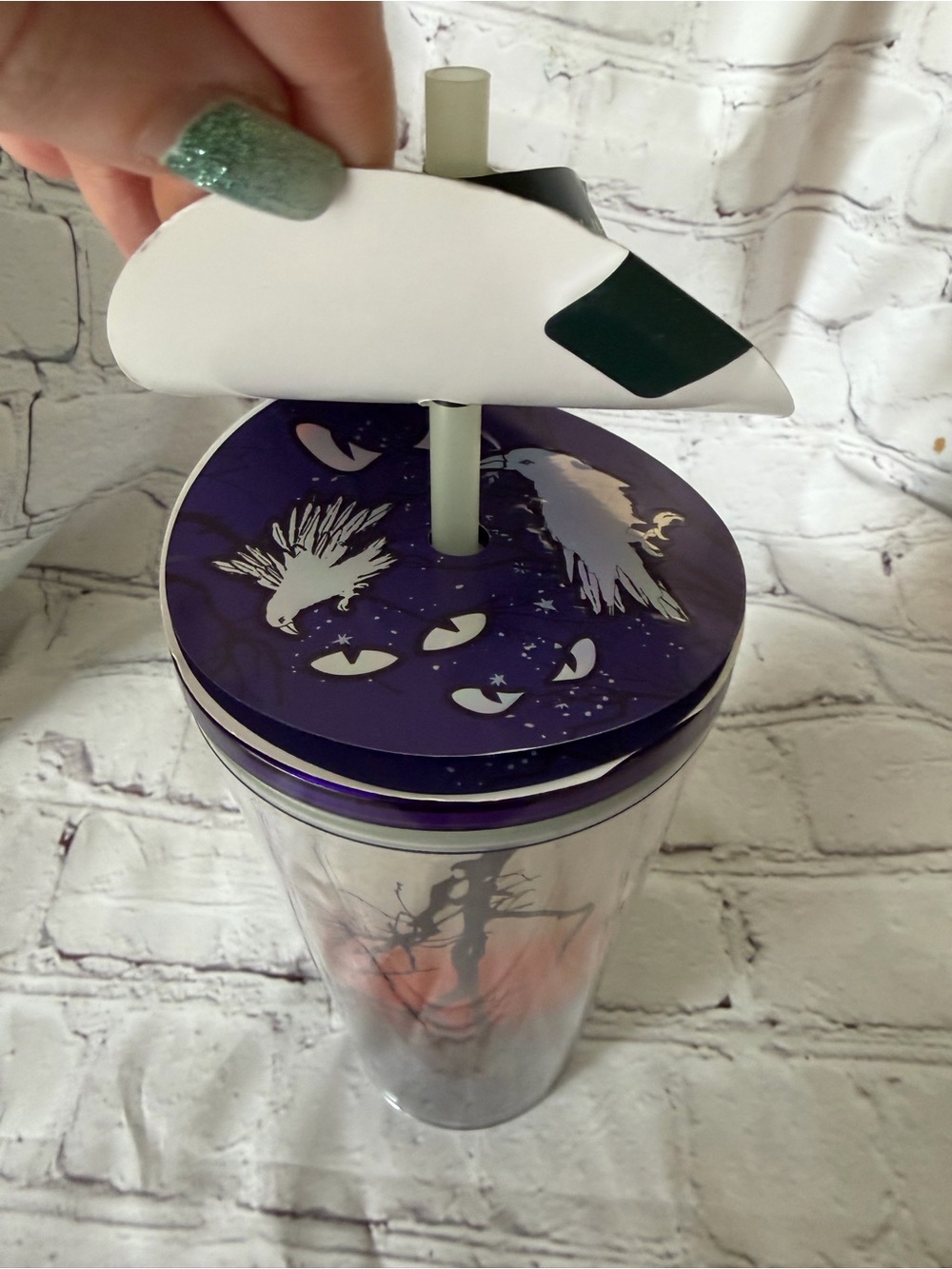 Starbucks Purple Owl Eyes Tumbler with Green Straw